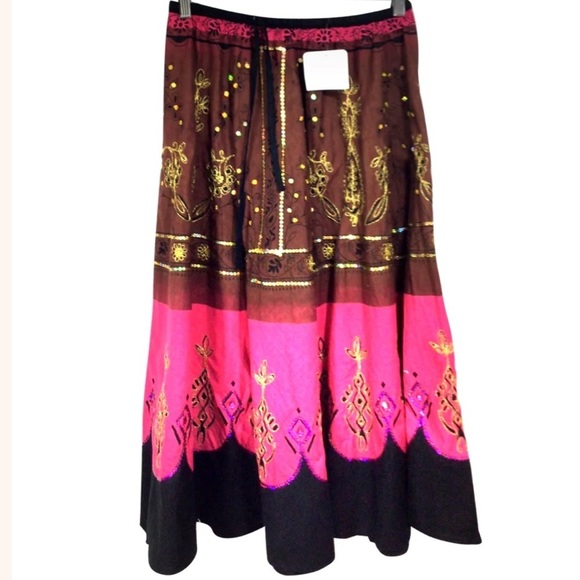 INDIAN TROPICAL FASHION NWT 100% Cotton Boho Skirt - Picture 2 of 7